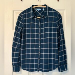 Draper James Windowpane Button Down Shirt in Deep Teal Size 8 EUC
